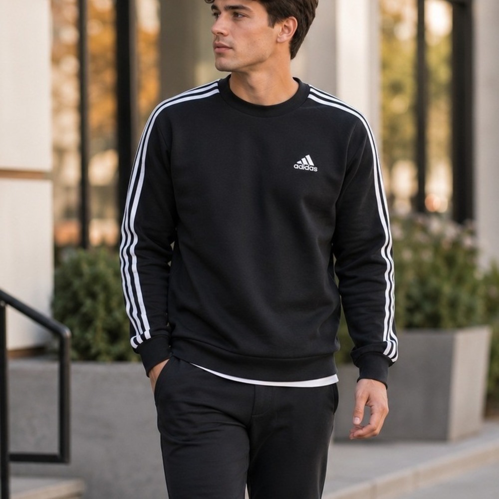 Adidas Primegreen‎ 3-Stripe Crewneck Sweatshirt Mens Large Black Embroidered